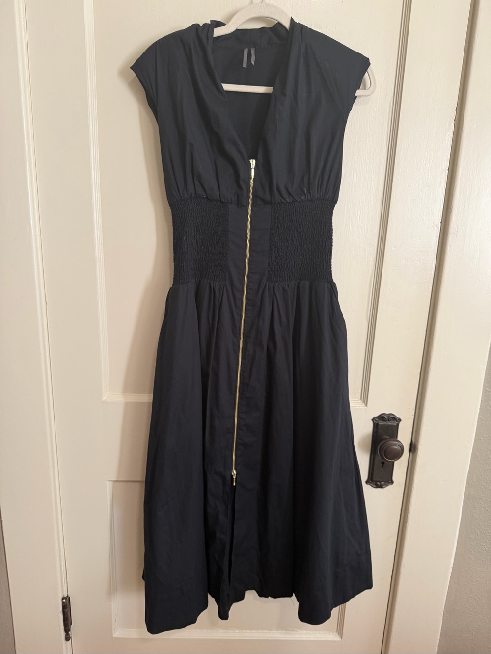 Anthropologie Black Midi Dress with Gold Zip